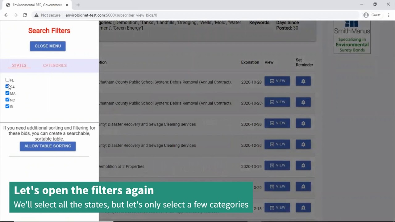Advanced Bid Filtering ‐ Envirobidnet.