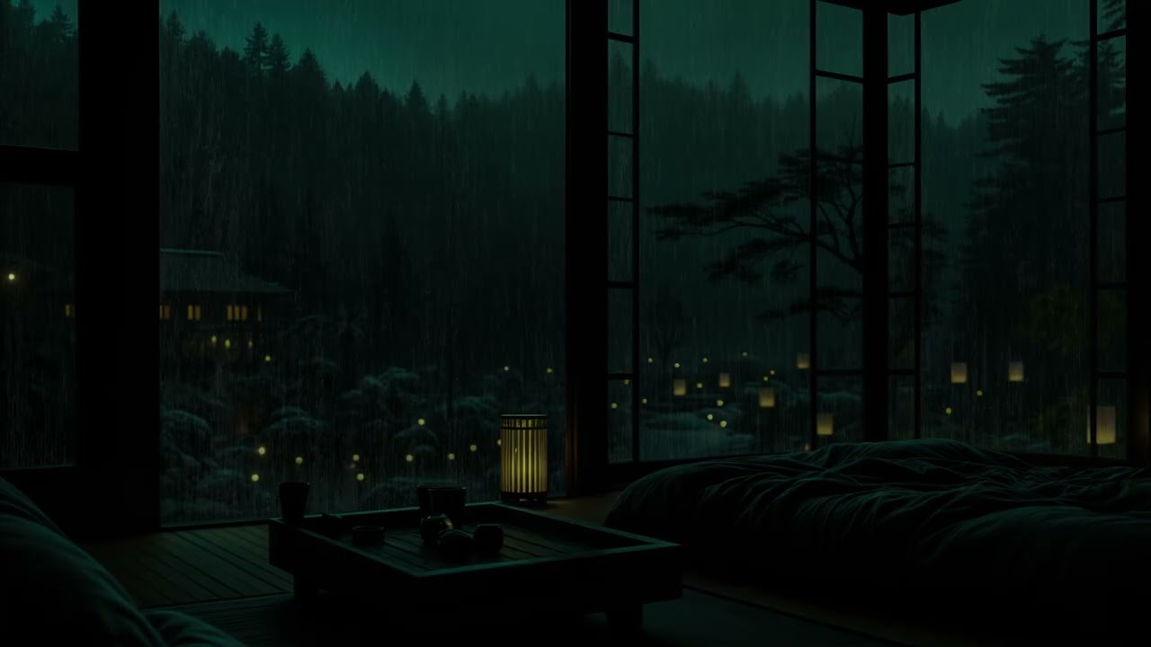 Peaceful Night Rain at a Riverside Cabin 🌧 No Ads | Cozy Dark Ambience for Sleep