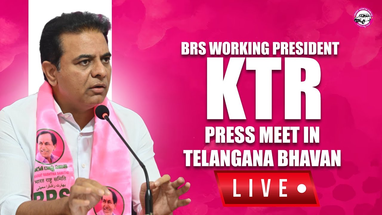 LIVE: BRS Working President KTR addressing the media at Telangana Bhavan