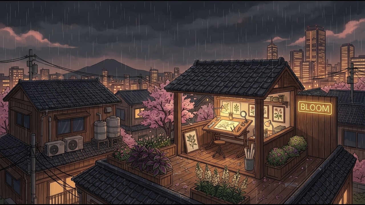 Silent Bedroom Night Study Lofi 🌙 Soft Lofi Beats 🌧️🌸 Soft Spring Rain for Productivity & Relaxation