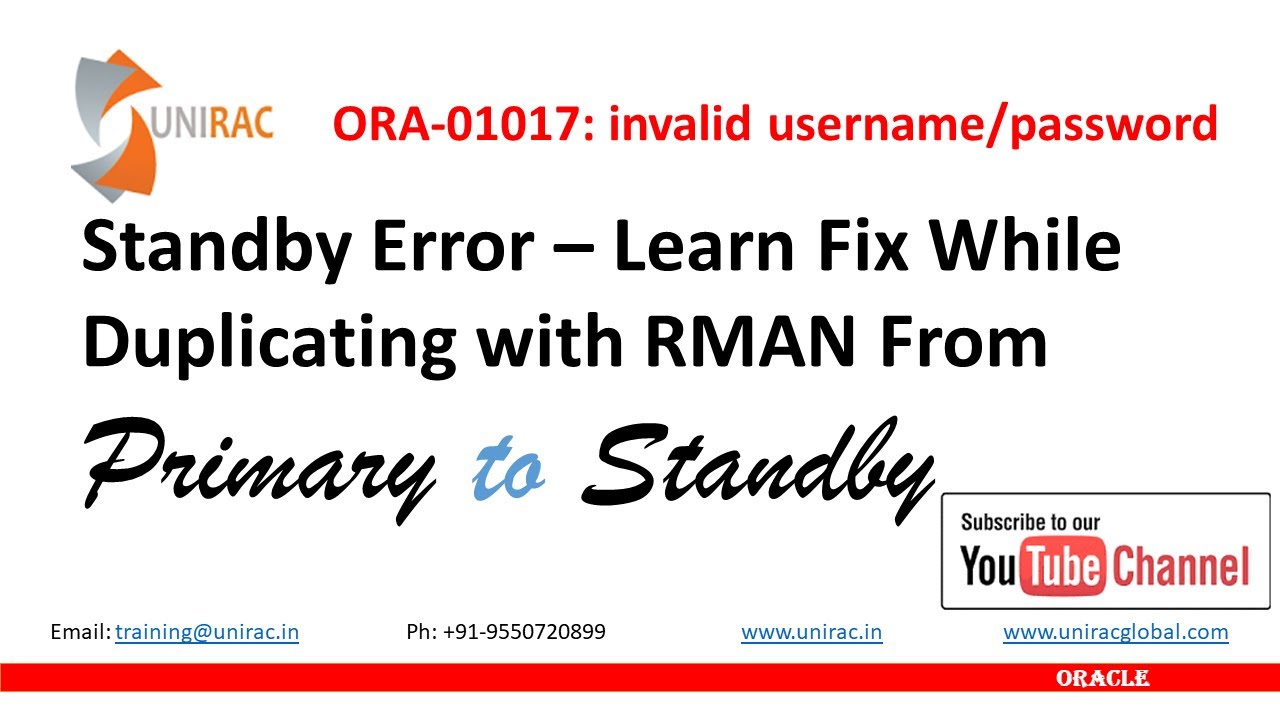 ORA-01017: invalid username/password; logon denied | RMAN-04006: error from auxiliary database
