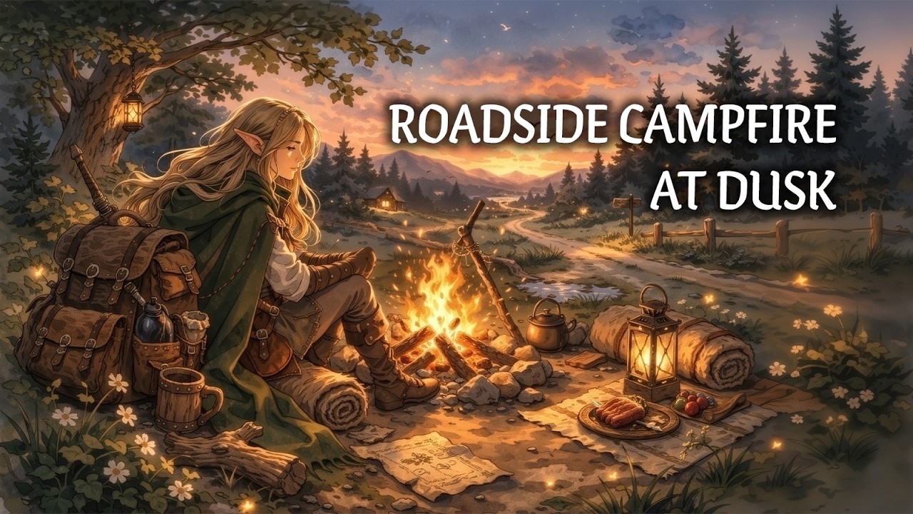 Roadside Campfire at Dusk | Fantasy Medieval Adventure Music