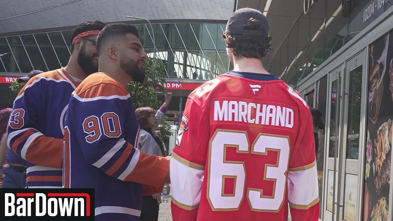 JESSE WALKS AROUND EDMONTON IN A MARCHAND JERSEY