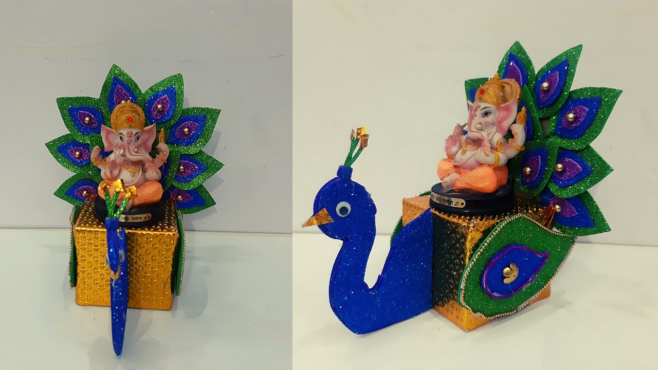 Peacock Ganpati Decoration Ideas | Ganpati Makhar Decoration | Peacock Aasana For Ganpati