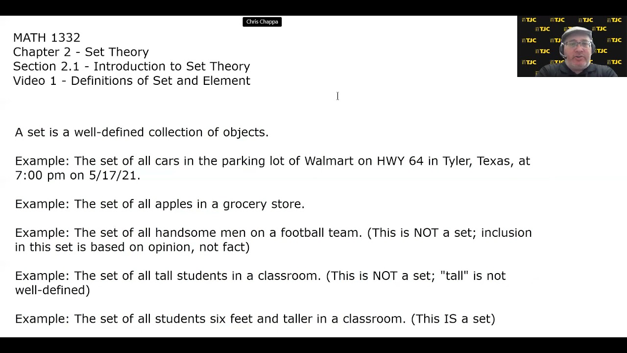 MATH 1332 2.1.1 – Definitions of Set and Element