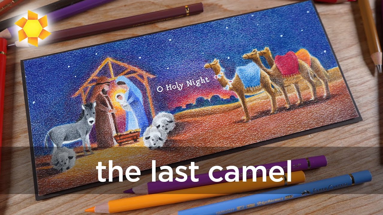 The Last Camel: Colored Pencil Nativity Card (Slimline)