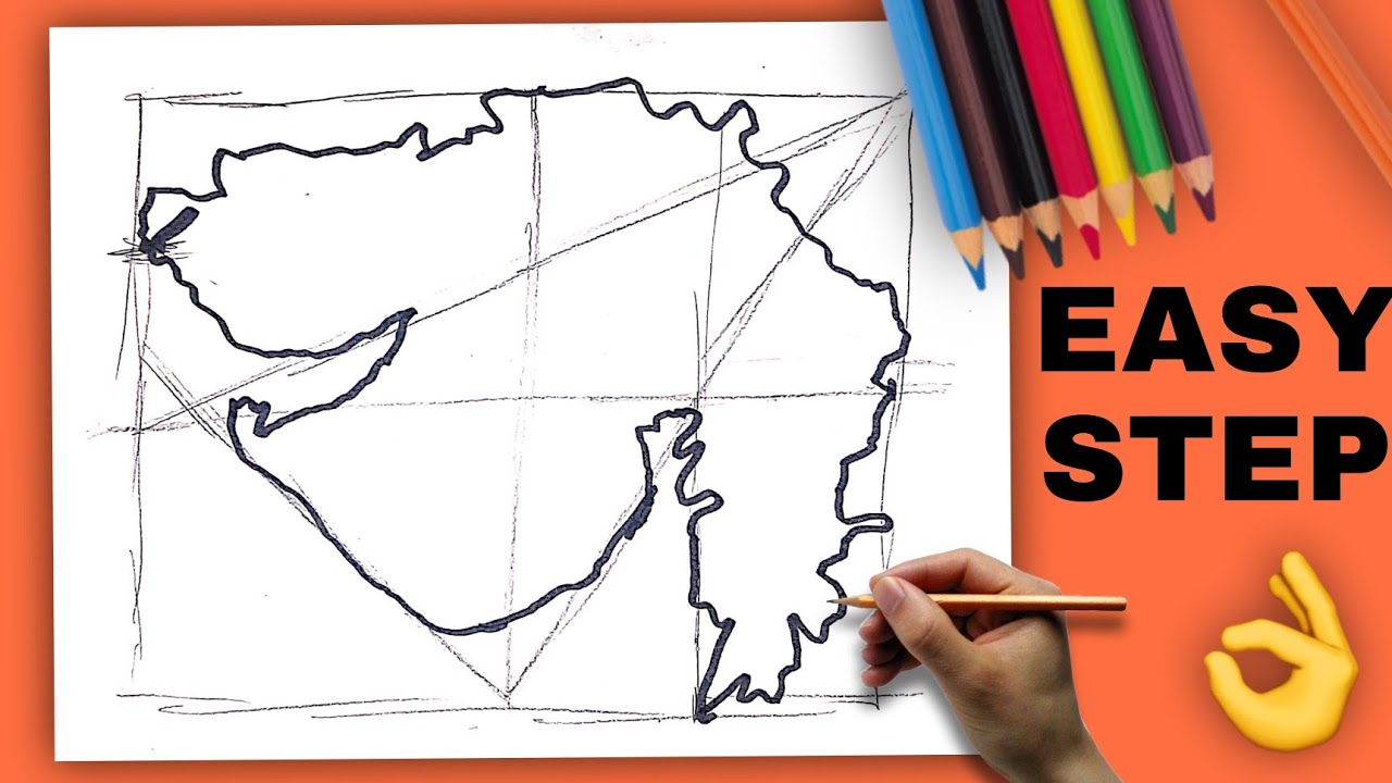 Gujarat map Drawing | Easy Step & Trick to draw Map | Gujarat
