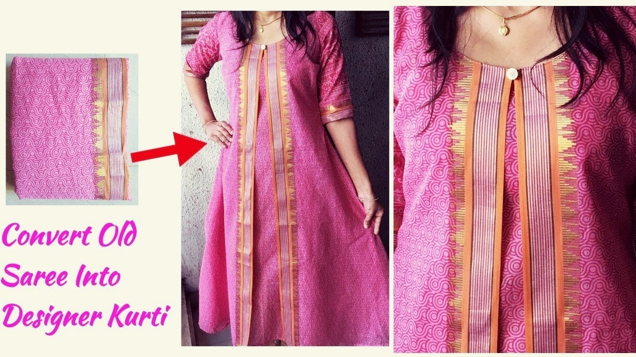 DIY Designer Kurti Cutting and Stitching From Old Saree | Kurti Cutting | Reuse old Saree ideas