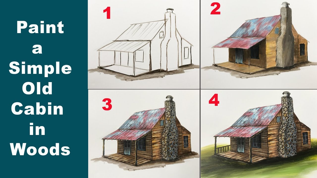 Paint an Old Cabin In The Woods in Acrylic - step by step