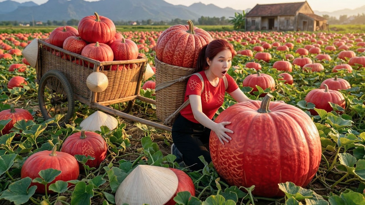 Harvesting 1000+ Kg of Red Pumpkins | Massive Home Garden Harvest to Market | Hana Market