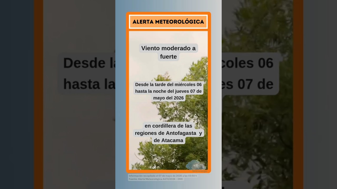 #Avisos y #alertas meteorol&oacute;gicos para #Chile - 07/05/2026 #viento #tormentadearena