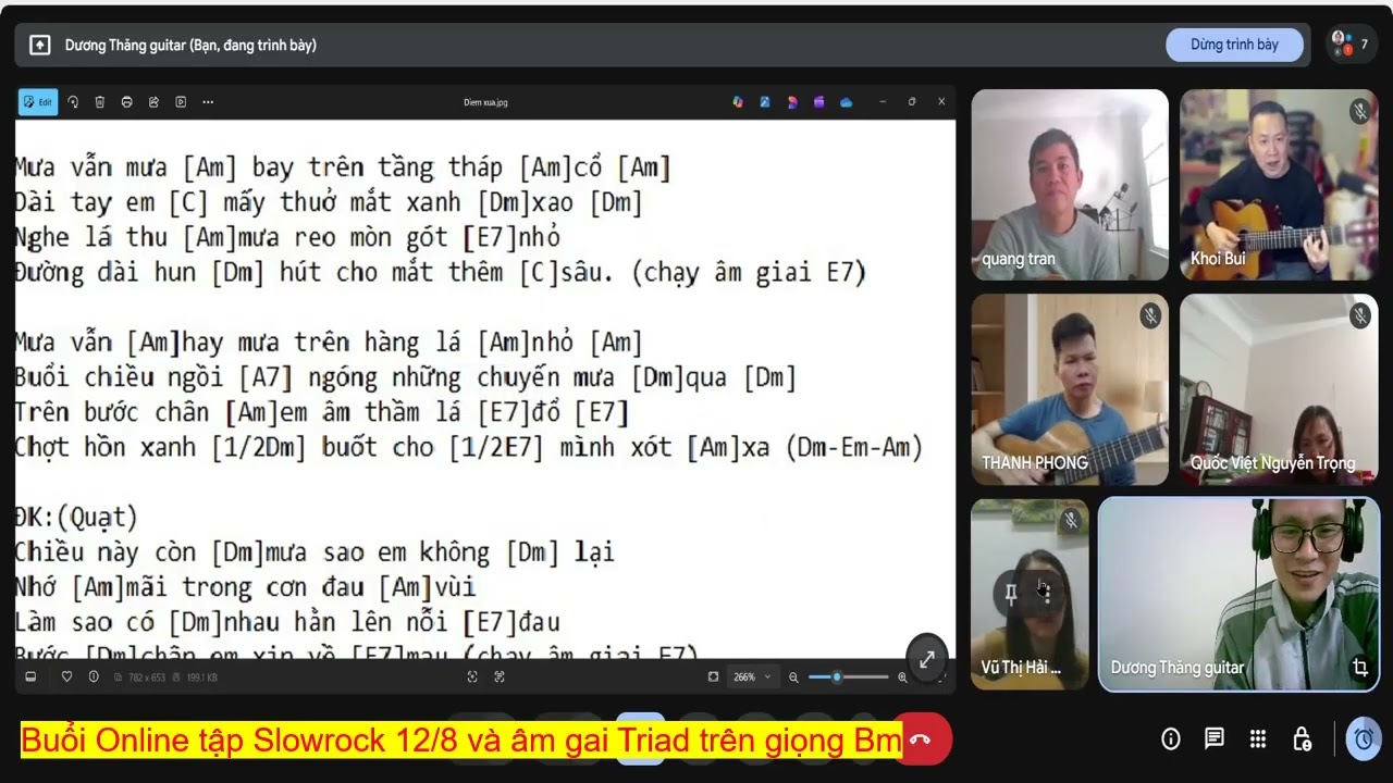 Tập áp dụng Slowrock 12/8 và Âm giai Arpeggio lớp Guitar online 8h tối T3