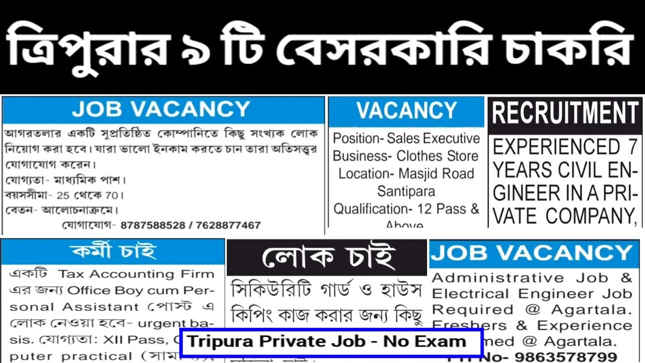 Tripura Private Jobs | Tripura Private Jobs Notification 2026 | Agartala Private Job | Part Time Job