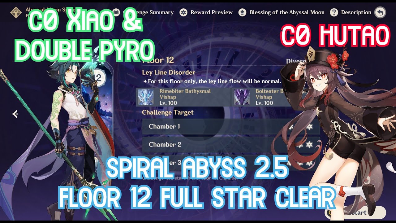 【GI】NEW Spiral Abyss 2.5 Floor 12 - C0 Hu Tao & C0 Xiao + Double Pyro Full Star Gameplay!
