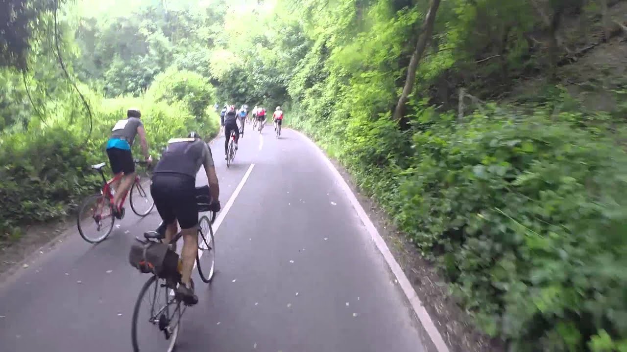 Climbing Ditchling Beacon during the official 2014 London to Brighton Cycle ride.
