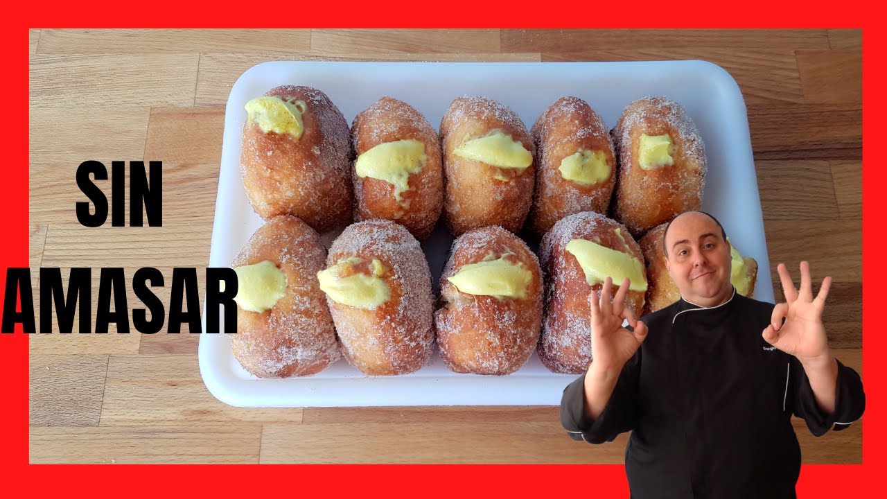 🔴Cómo hacer 12 BERLINAS RELLENAS o MALASADAS 🍩(Receta paso a paso) SIN AMASAR