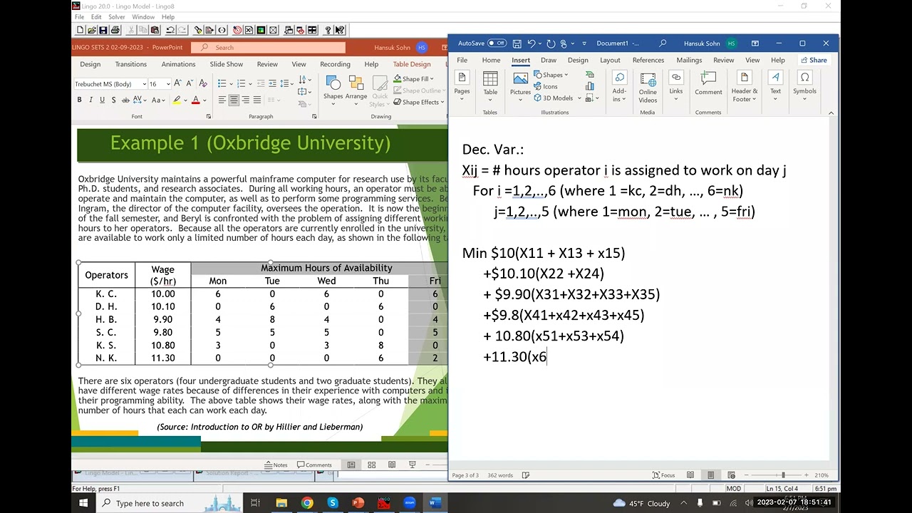 Linear Programming (Lecture #08): LP modeling with LINGO SETS 3