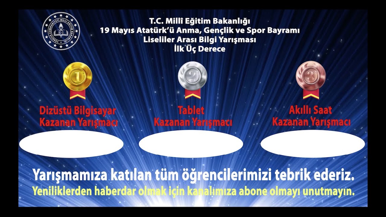 19 Mayıs Atatürk'ü Anma, Gençlik ve Spor Bayramı Liseliler Arası Bilgi Yarışması İlk 3 Derece