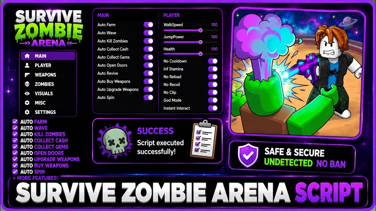 SURVIVE ZOMBIE ARENA SCRIPT | Auto Farm, Kill Aura, God Mode, Kill All | No Key, Roblox 2026
