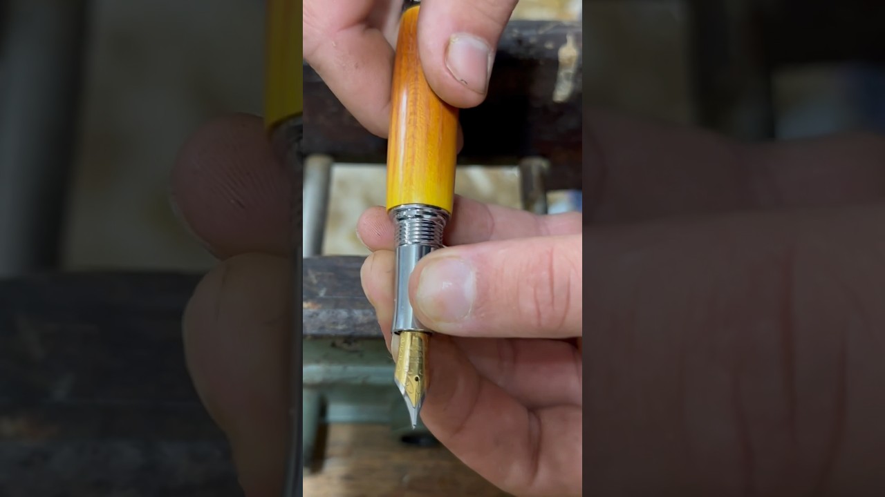 ￼Turning a fountain pen, made from a historical wood￼! #woodworking #craft