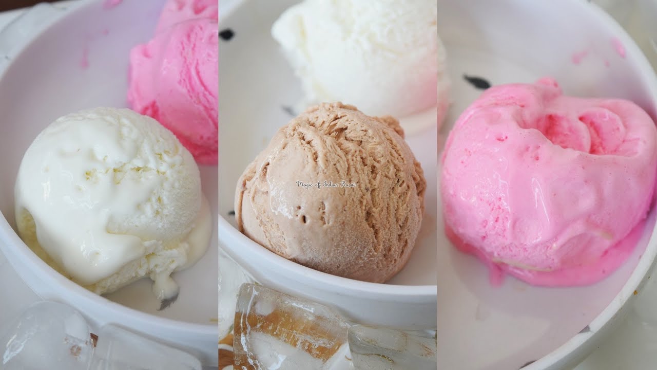 Best Vanilla, Chocolate & Strawberry Ice Cream Recipe - Creamy & Soft Homemade Ice Cream