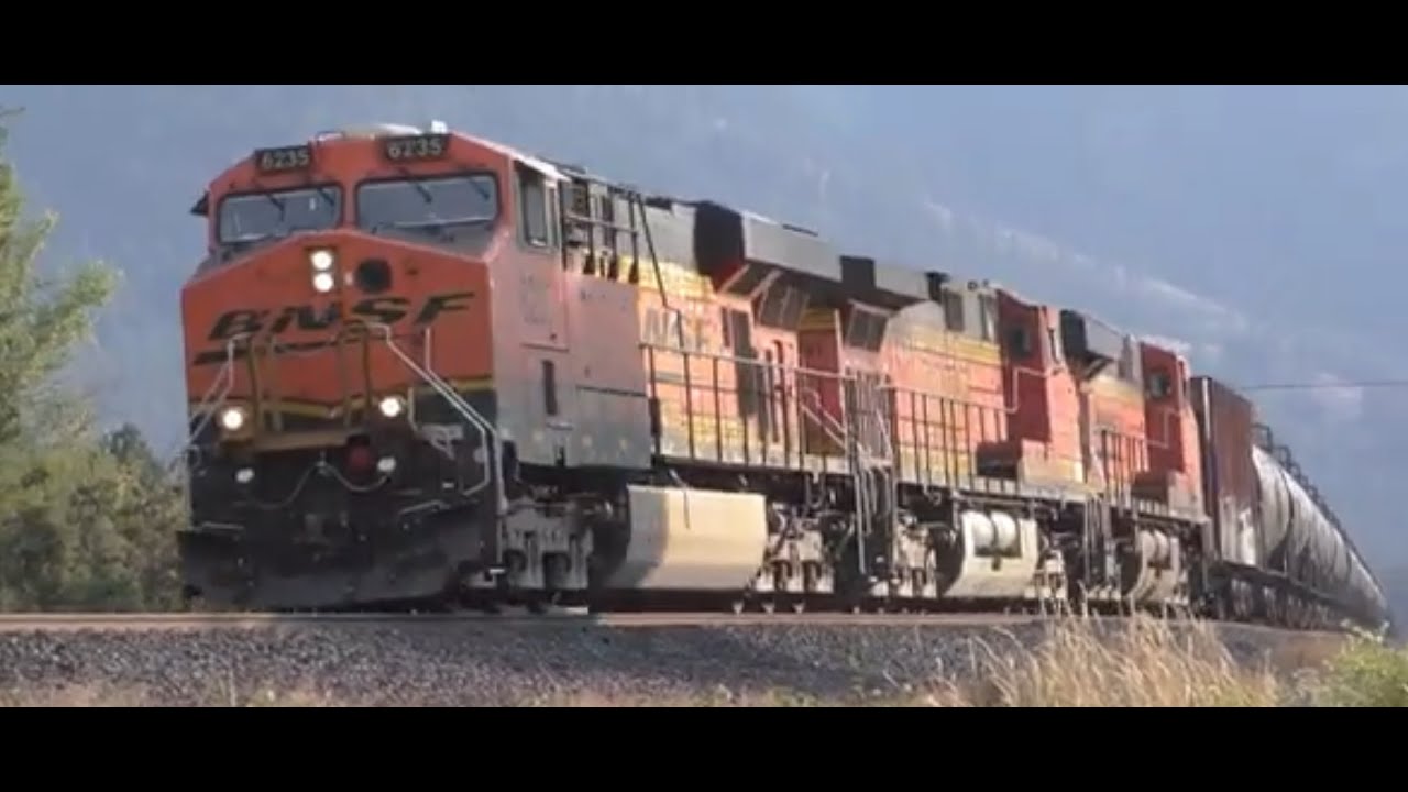 Stack Trains, Stacks and Racks, and an Oil Train  Thru Libby Montana 4K