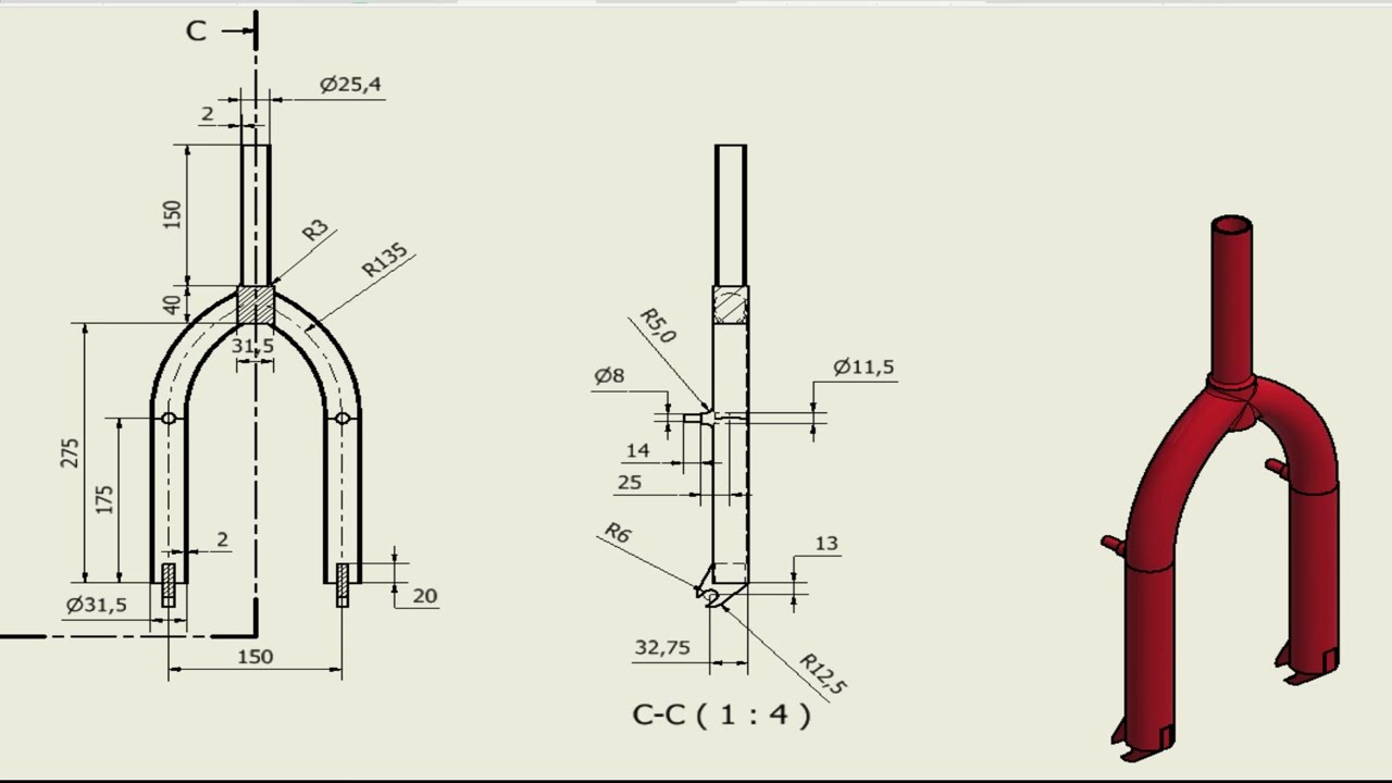 Auto desk inventor Tutorial  :Design of Bicycle Fork  (BMX Fork)