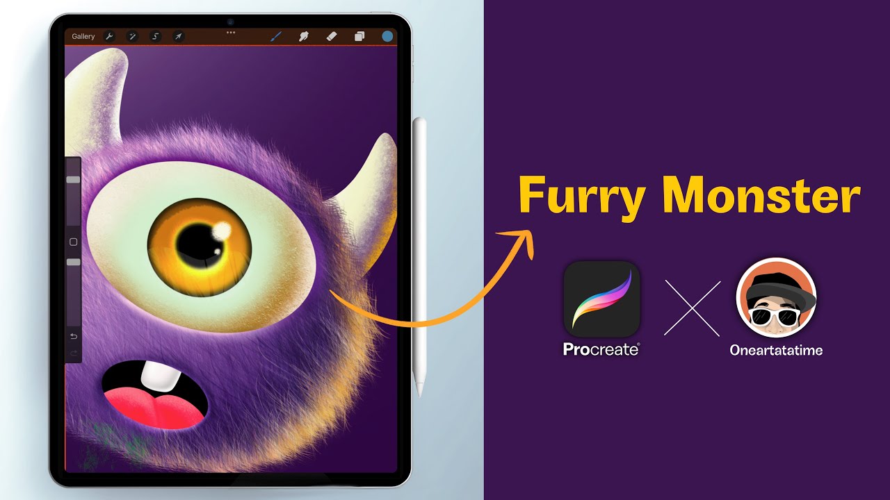 How to draw a fluffy fur monster in procreate using fur texture brushes | Oneartatatime