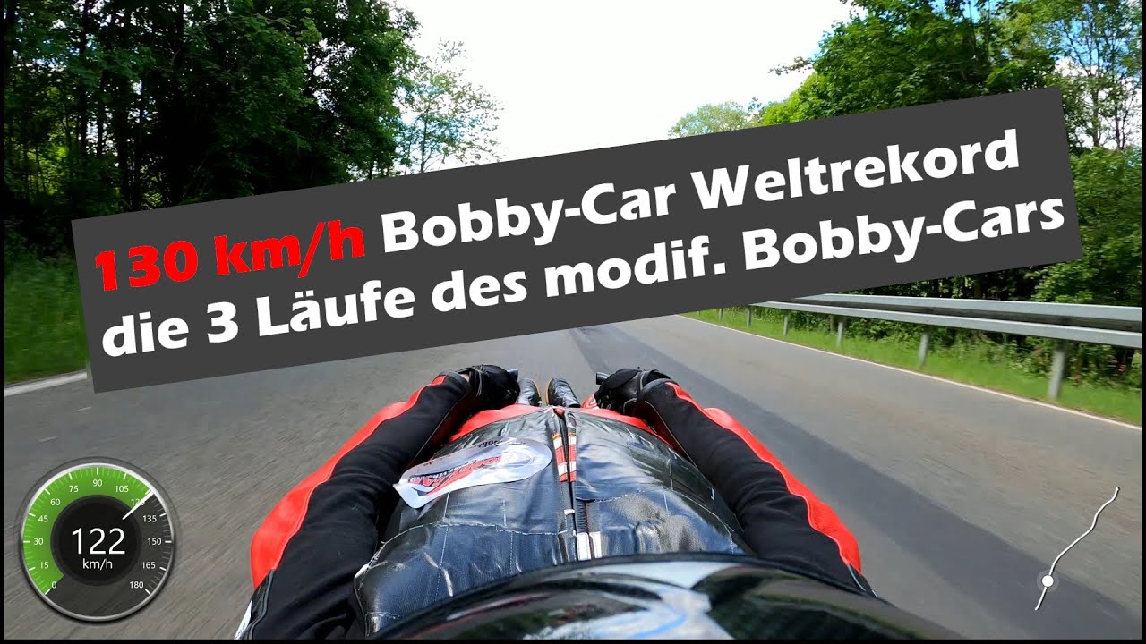 130.72 km/h Bobby-Car Weltrekord | Alle 3 Läufe bis zum Rekord | Bobby-Car WORLD RECORD