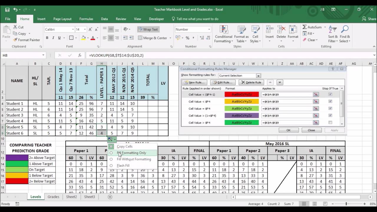 Microsoft Excel: how to track student progress (using levels)