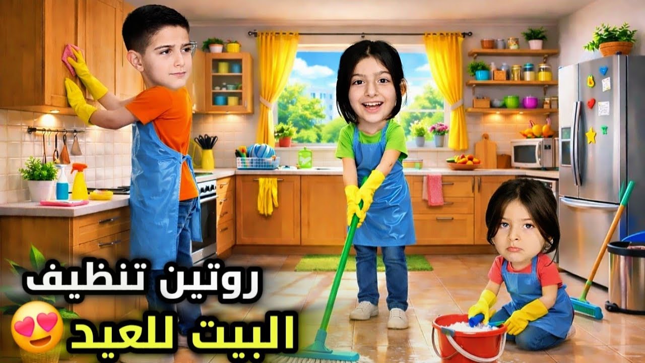 خليت ياسر وريناد ينظفو البيت قبل العيد🥵ياسر وقع وانكسرت اجرو😱#عالم_ريناد_ريان #اكسبلور #funny 