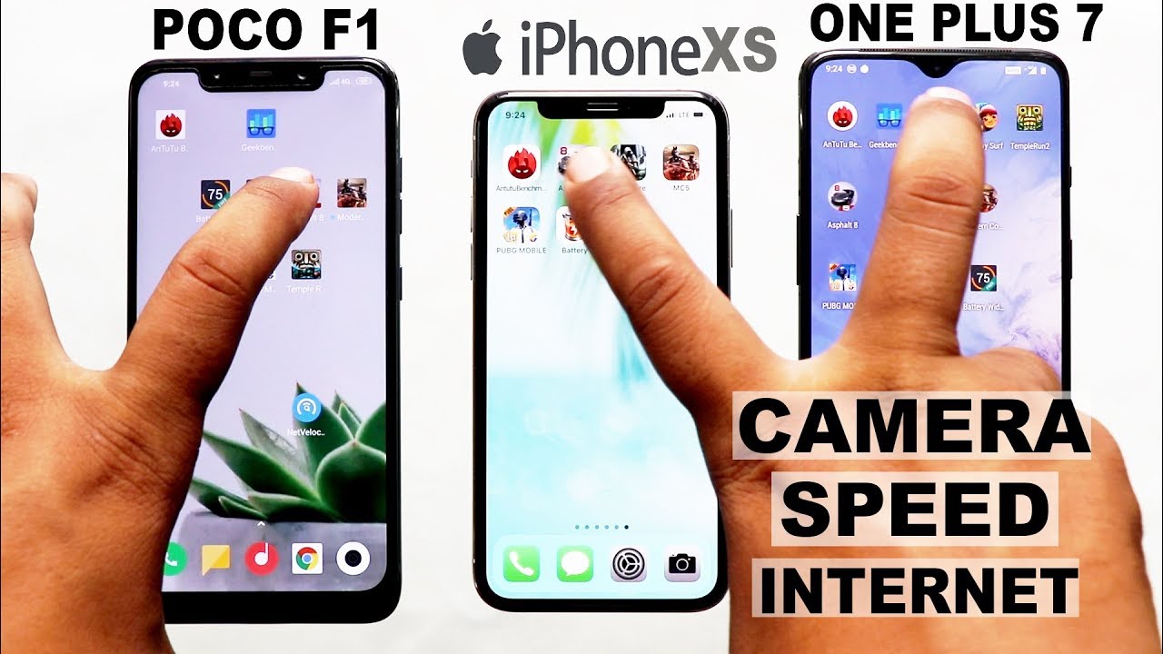 iphone xs vs one plus 7 vs poco f1 #Camera#Speed#Internet#Battery Drain#gaming