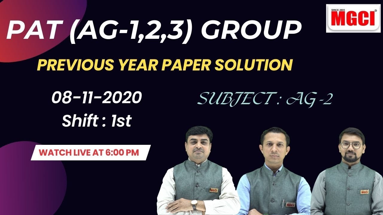 PAT (AG-1,2,3) Group Previous Year paper : 08-11-20, Shift 1st :: Subject : AG - 2 #pat #cuet