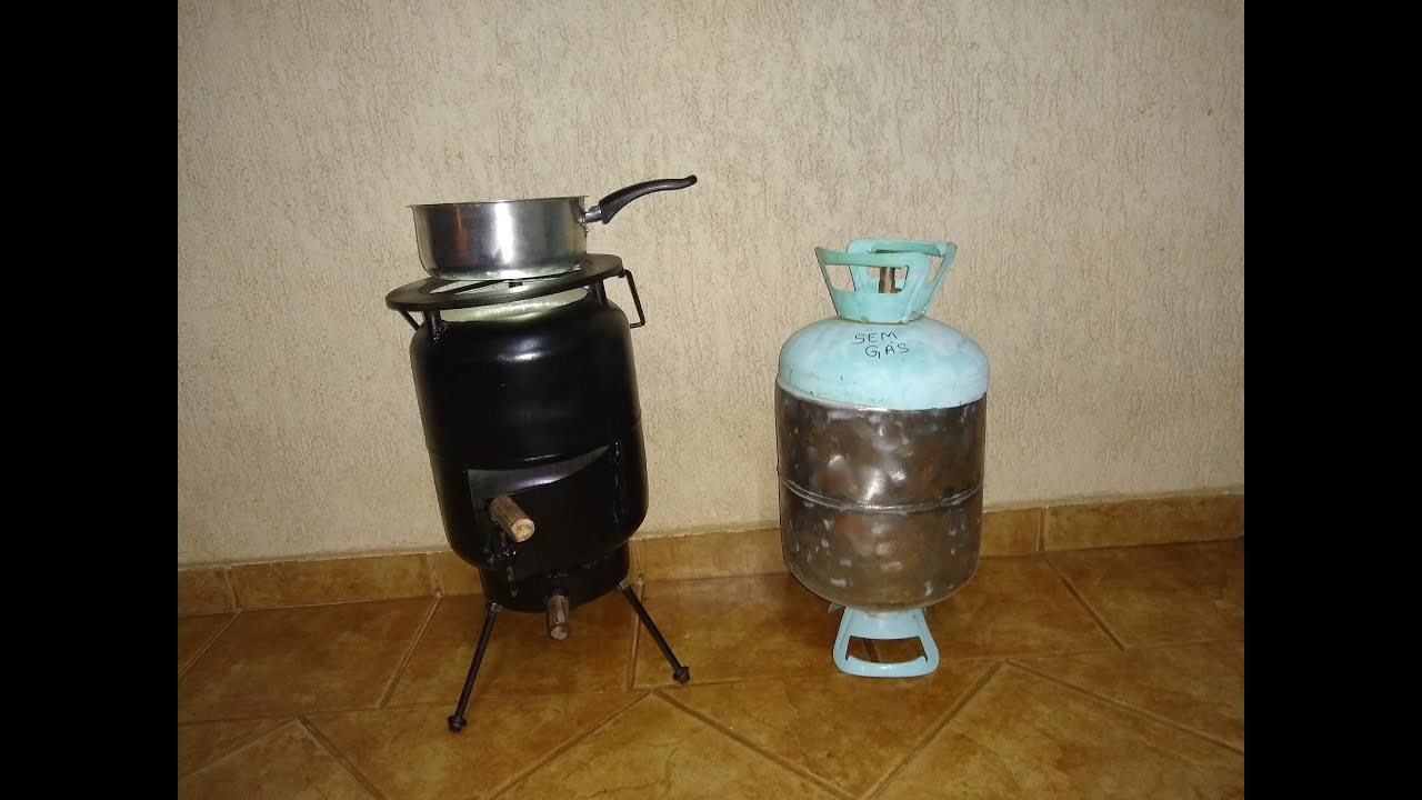 MINI FOGÃO A LENHA IDEAL PARA PESCARIA E CAMPING FEITO DE CILINDRO DE GÁS DE AR CONDICIONADO