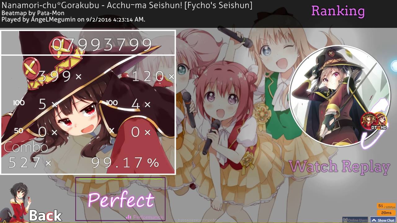 AngeLMegumin | Nanamori-chu*Gorakubu - Acchu~ma Seishun [Fycho's Sheijun] +HDDT (Live Spectate!)