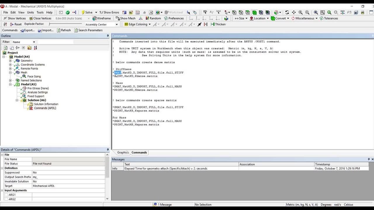 Export the ANSYS Stiffness and Mass Matrix to Text Files