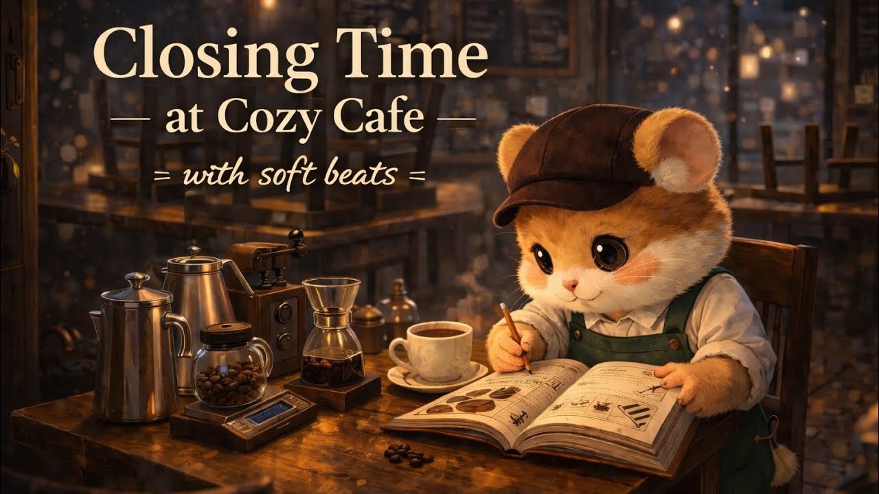 Closing Time at Hamzzy’s Cozy Cafe 🐹☕ | Soft Beats & Rainy Cozy Night 로우파이 힐링음악 🎹
