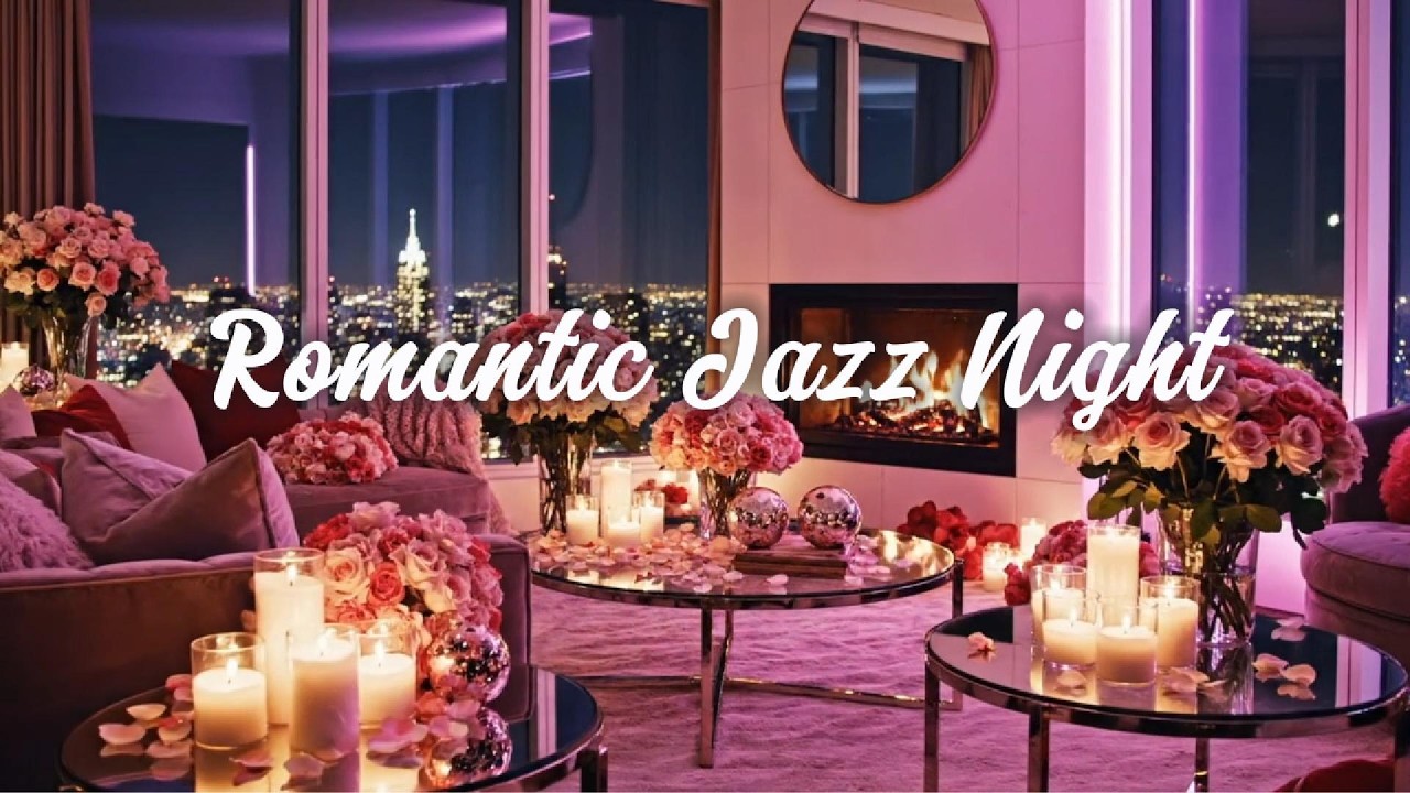 Valentine’s Night Ambience 🌹 Romantic Jazz • Cozy Fireplace • City Lights | Calm Loop