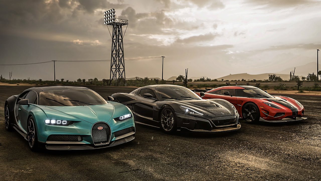 Forza Horizon 5 Drag race: Rimac Nevera vs Bugatti Chiron vs Koenigsegg Agera RS