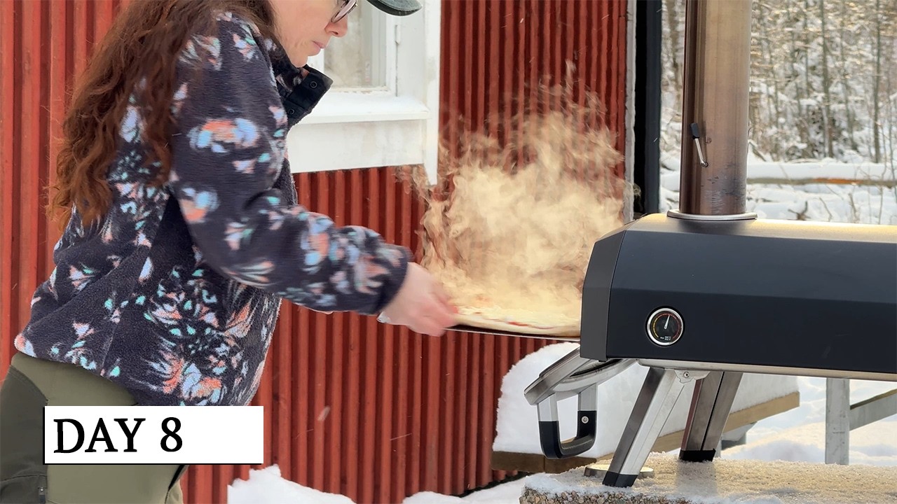 Homemade Pizza During a Snowy Winter Day