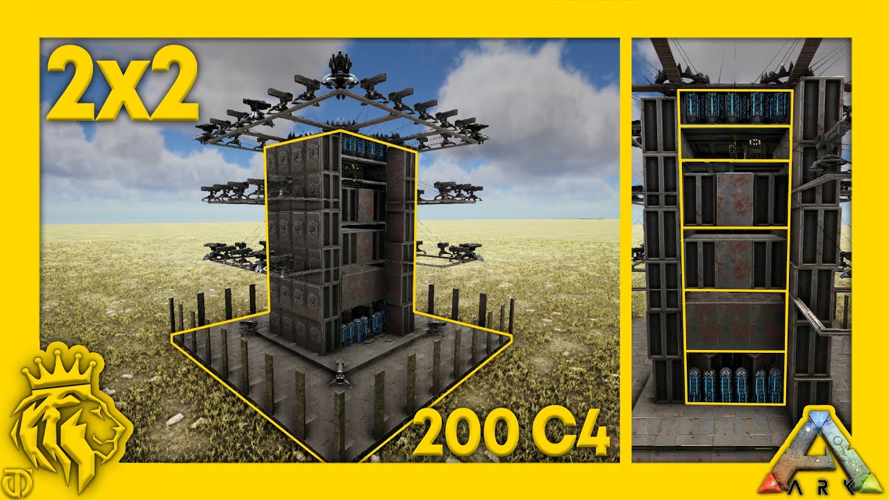 2X2 UNRAIDABLE Turret Tower Design | 200 C4! | ARK: Survival Evolved
