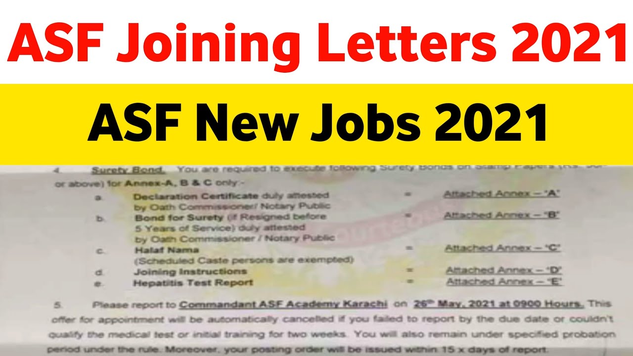 ASF Joining Letters 2021 | ASF Appointment Letters 2021 | ASF New Jobs 2021 | ASF Advertisement 2021