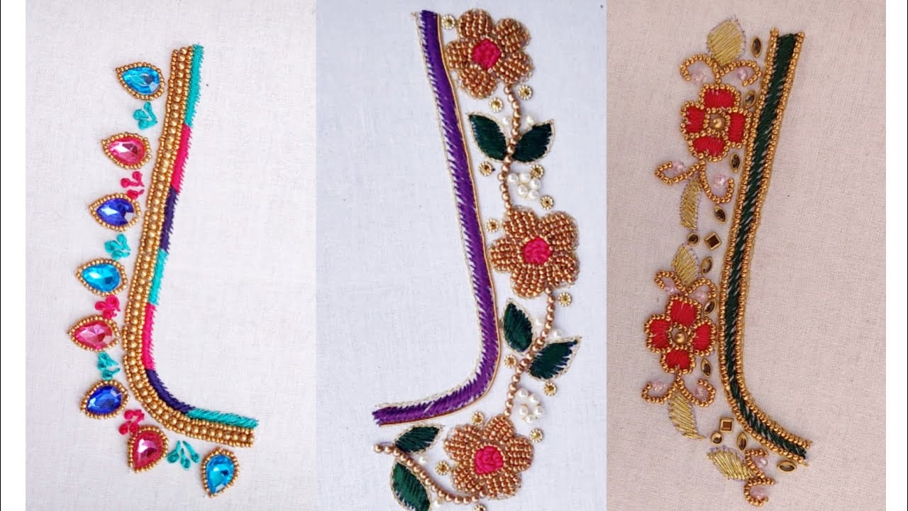 Simple and elegant 3 different types of neck design AariWork.new style trending maggam design super 
