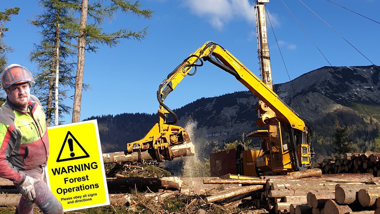 Logging in mountain forests a demanding and dangerous job! Downhill with 'The Super Tower'  / TST