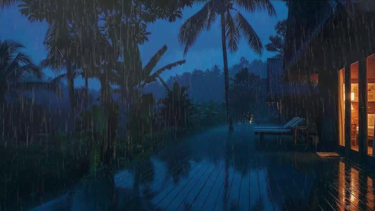 Sleep Faster with Calm Rain Sounds and Low Thunder Echo at Forest Cabin Terrace 🌧️