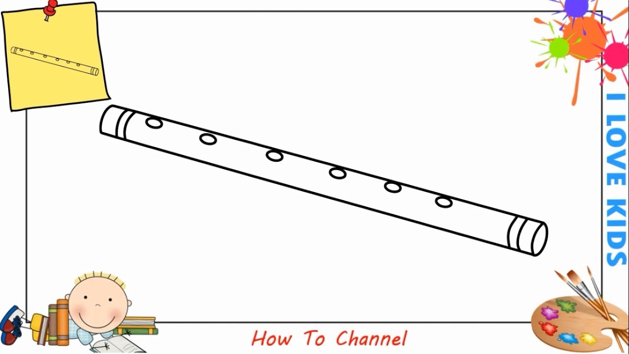 How to draw a flute EASY step by step for kids, beginners, children 2