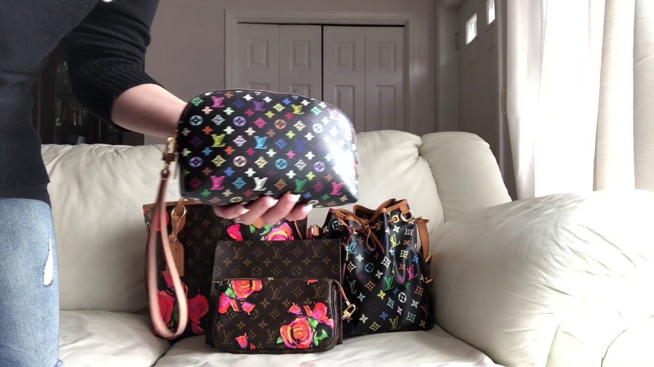 Louis Vuitton 💜💙🧡💗 Multicolor Cosmetic Pouch, Toiletry 26 & Sprouse Roses Pochette Comparison