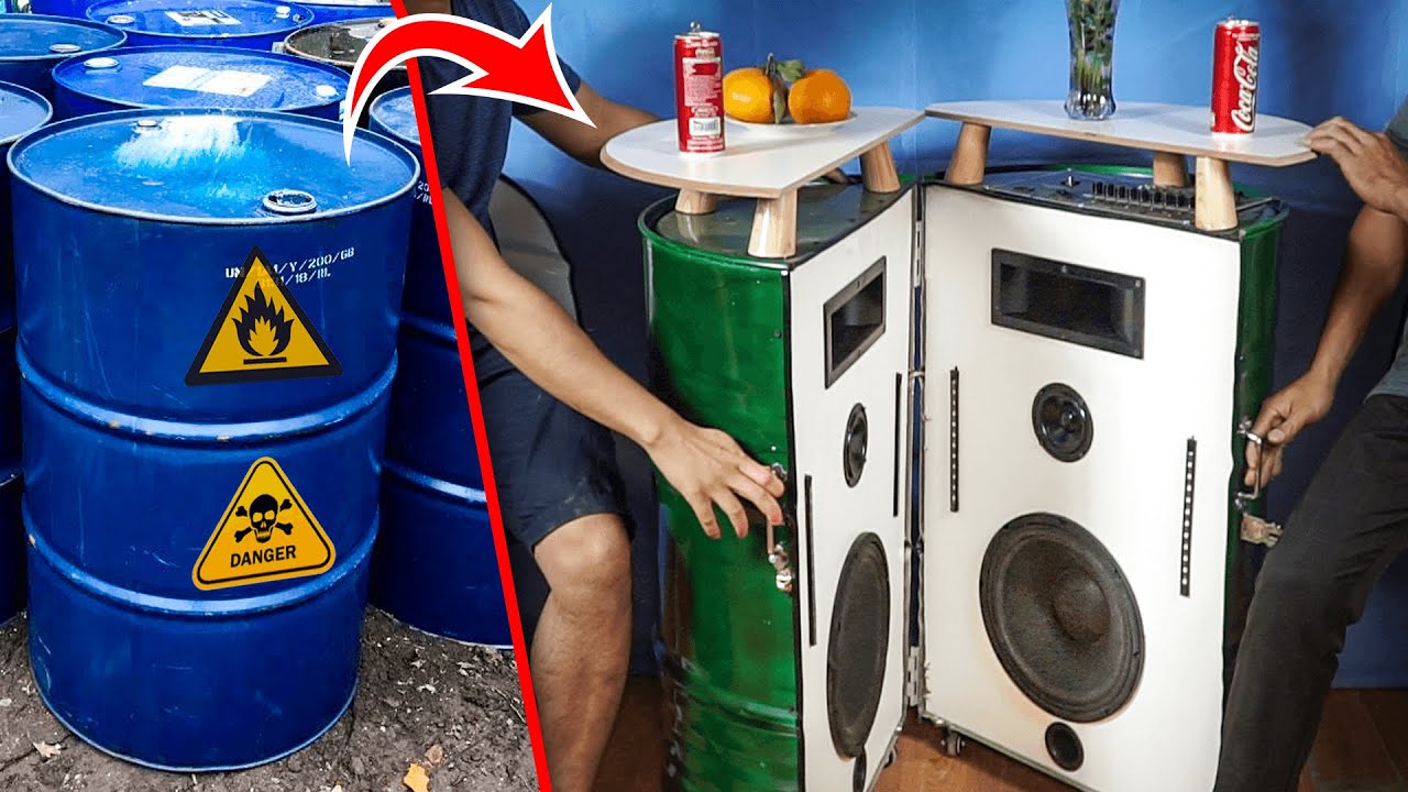 Creative Table With Built-in Bluetooth Speaker from Recycling Iron Barrels