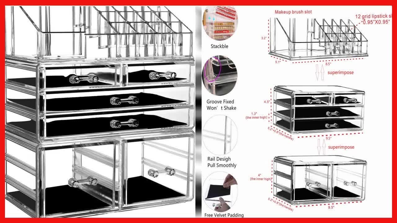 Cq acrylic Makeup Organizer Skin Care Large Clear Cosmetic Display Cases Stackable Storage Box