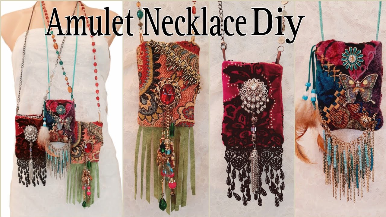 How To Make Fabric Pouch Necklaces / Amulet Boho Bag Upcycled